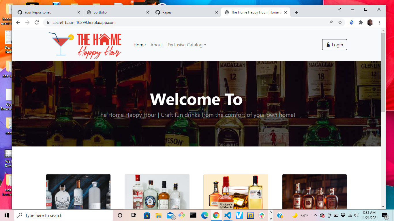 Home page with different types of alocohol placed on it.